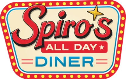 Retro sign reading Spiros All Day Diner with lights, star accent, in Tooele Utah.