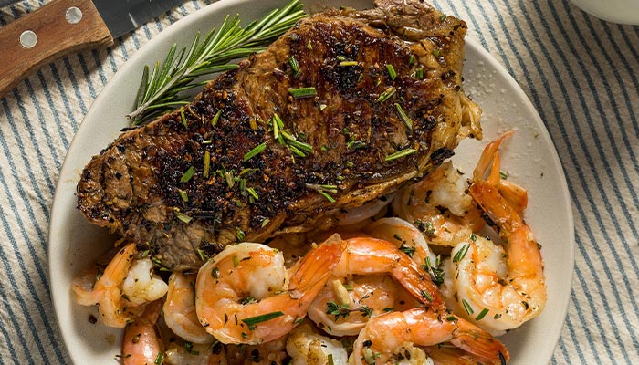 Grilled steak and seasoned shrimp served at Spiros All Day Diner in Tooele, Utah.