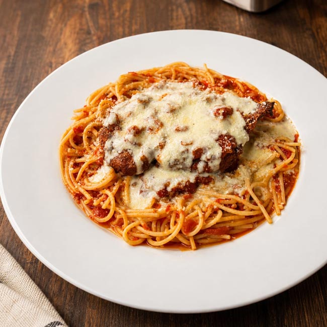 Spaghetti with marinara and cheese, served fresh at your Breakfast Restaurant in Tooele UT.